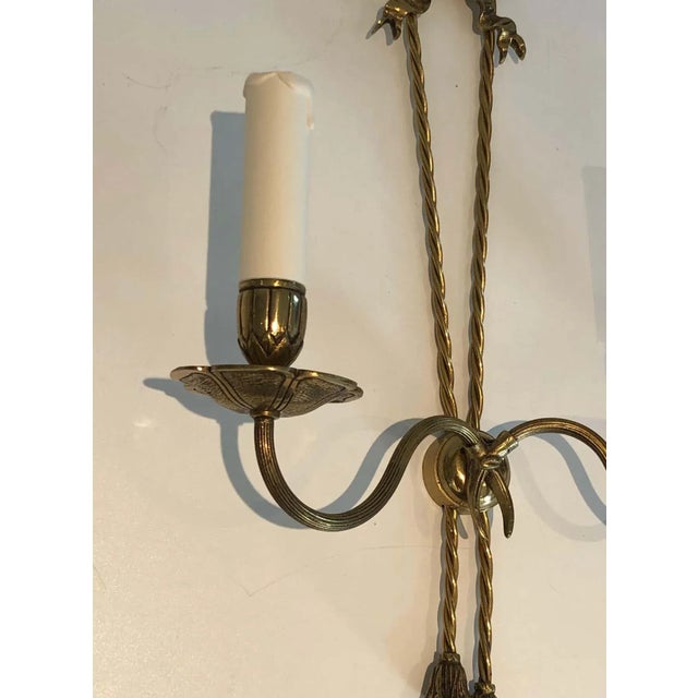 Metal 1950s French Louis XVI Style Bronze Wall Lights with Ribbons - A Pair, Unwired For Sale - Image 7 of 13