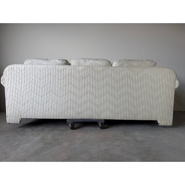 Wood Vintage Century Furniture White Textured Fabric Three-Seater Sofa For Sale - Image 7 of 18