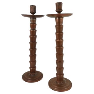 Art Deco Candleholder in Coppered Iron, Set of 2 For Sale