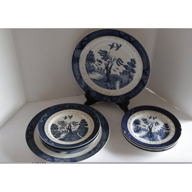Burleigh Vintage Burleigh Blue Willow Canton Dinnerware Set- 9 Pieces For Sale - Image 4 of 7