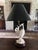 Striking mid-century Italian bisque porcelain table lamp featuring a pair of beautifully detailed herons (or cranes) by...