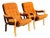 Pair of Mid-Century Modern Bentwood Lounge Chairs | Scandinavian Style | New Burnt Orange Tufted Upholstery | C. 1970s For Sale