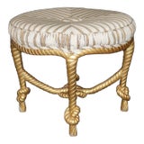 Luminous Vintage Italian Hollywood Regency Rope and Tassel Giltwood Stool For Sale