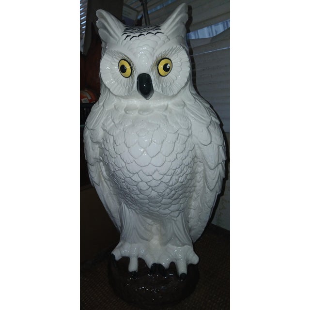 Mid-Century Modern Vintage 1970s Mid-Century Ceramic White Owl Statue For Sale - Image 3 of 8