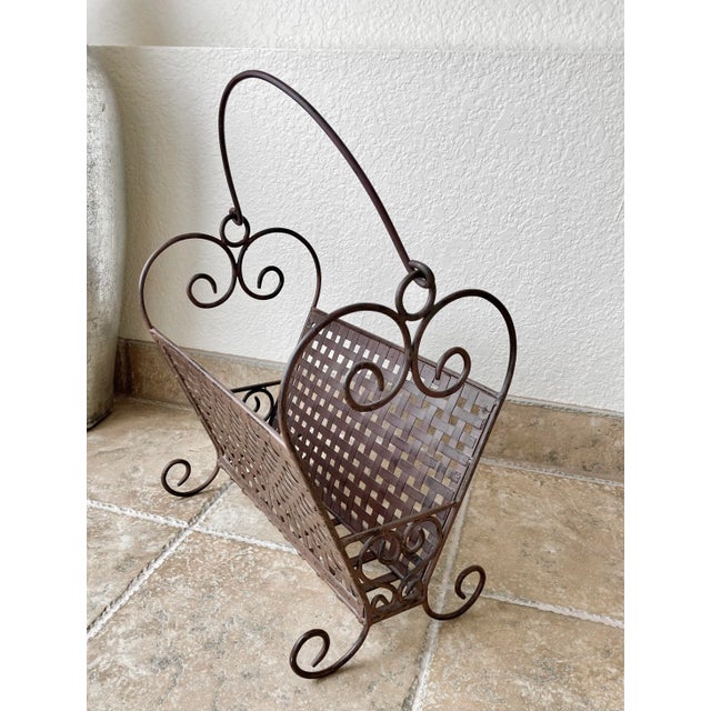 Late 20th Century Late 20th-Century French Market-Inspired Banded Lattice Iron Media Stand For Sale - Image 5 of 12