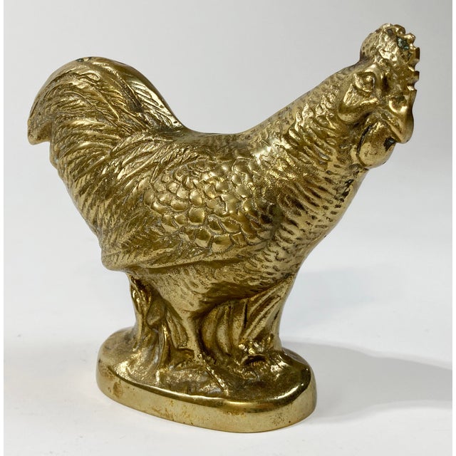 Detailed brass rooster figure. Would make a wonderful decorative accessory or paper weight. Lovely patina.