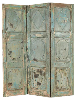 3-Wing Wooden Screen with Patina-Finish, 1940s