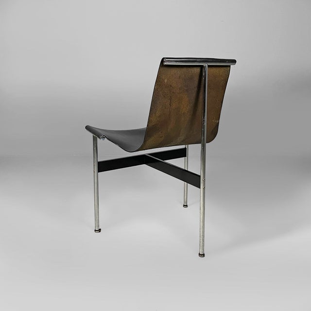 Italian Modern Leather T Chairs attributed to Katavolos, Littell and Kelley for ICF, 1960s, Set of 4 For Sale - Image 4 of 18
