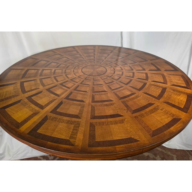 Theodore Alexander Geometric Inlaid Wood Round Pedestal Dining/Entry Table For Sale - Image 14 of 17