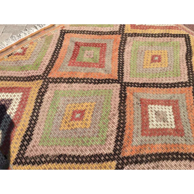 1960s Vintage Diamond Design Kilim Rug - 74.5" X 101" For Sale - Image 5 of 8