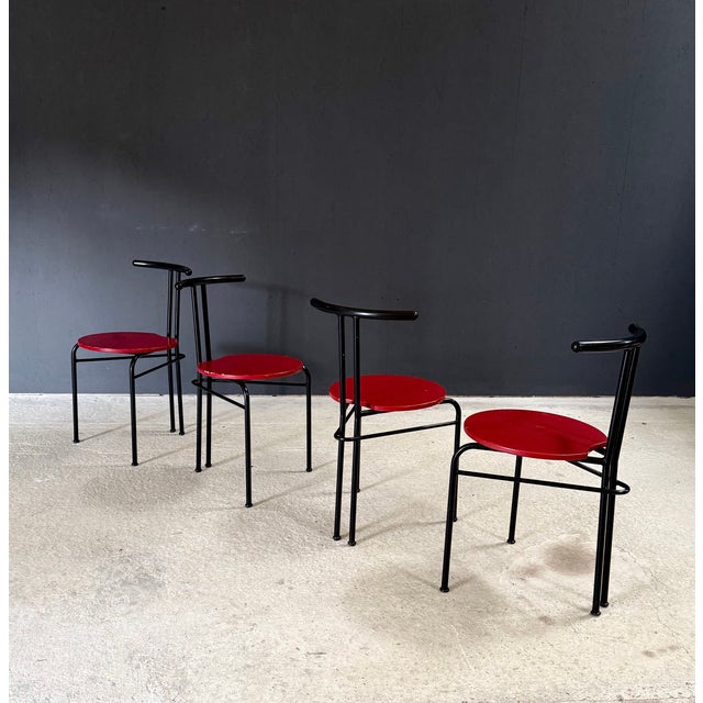 Wood Postmodern Slender Dining Chairs, Italy, 1980s, Set of 4 For Sale - Image 7 of 18