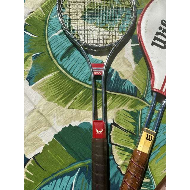 Up for consideration is a trio of vintage metal Wilson T2000, T3000, T4000 tennis rackets and cover. These would look...