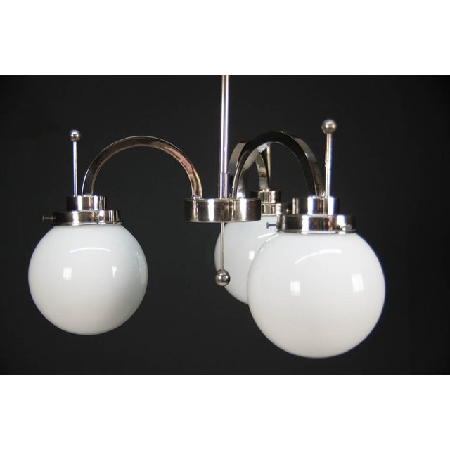 Art Deco Nickel-Plated 3-Flame Chandelier, 1920s For Sale - Image 4 of 13
