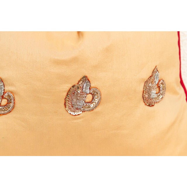 1990s Naz Silk Blend Gold Zardozi Silk Pillow, Peacock Motif For Sale - Image 5 of 7