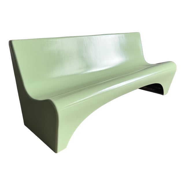 Mid-Century Large Mint Green Fibreglass Garden Bench, 1960s For Sale