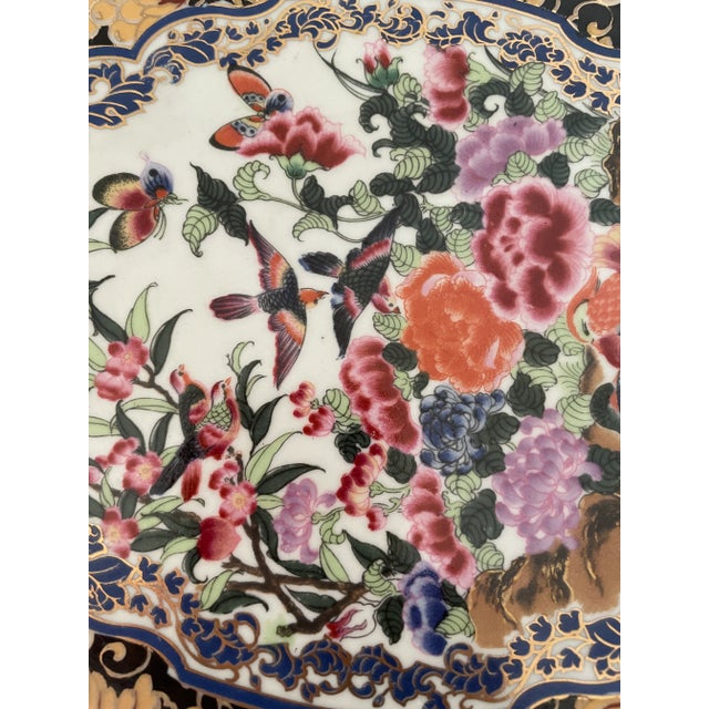 Antique Brass and Porcelain Chinese Hand Painted Decorative Plate Marked For Sale - Image 4 of 8