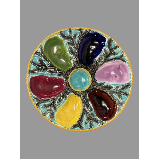 Late 19th Century 19th Century S. Fielding & Co. English Majolica Multicolored Oyster Plate Seaweed Decoration For Sale - Image 5 of 5