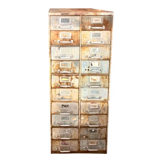 1950s Vintage Industrial 20-Drawer Metal Card Catalog File Cabinet For Sale