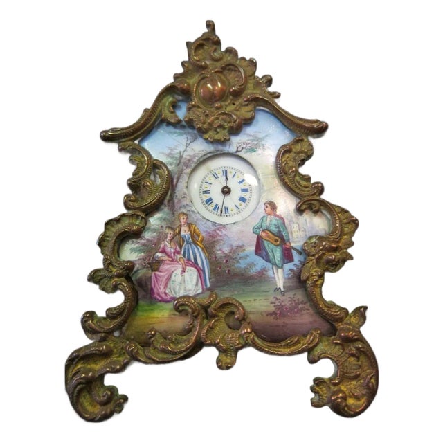 Austrian Enamel Miniature Clock Antique For Sale