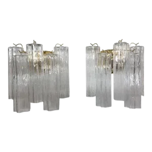 Venini Style Murano Glass "Tronchi" Wall Sconces - a Pair