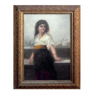 Late 19th Century "Girl With the Gold Sash" Female Figurative Framed Painting by Eduardo Tojetti