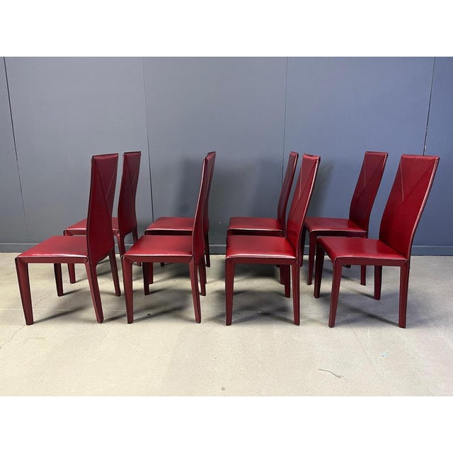 Red Leather Dining Chairs from Roche Bobois, France, 1980s, Set of 8 For Sale - Image 11 of 15