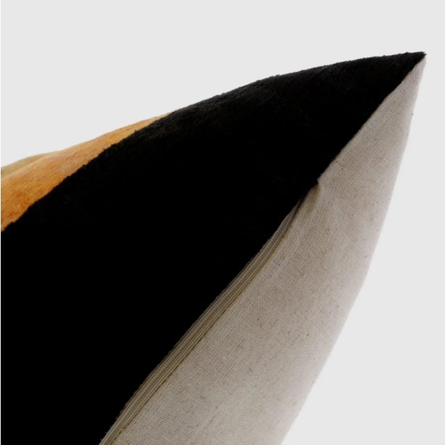 Mid-Century Modern Handmade Silk Velvet Striped Throw Pillow, Bold White, Gold, Orange, and Black Design With Down Feather Insert For Sale - Image 3 of 5
