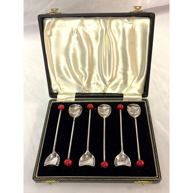 Abercrombie & Fitch 1920's Art Deco Silverplate Cocktail Muddling Spoons Made in England- Set of 6 in Box For Sale - Image 4 of 18