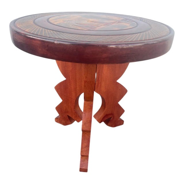 1990s Vintage Hand Carved Wood Pedestal Stand Fiji Island Art Small Accent Table Decor For Sale - Image 5 of 15