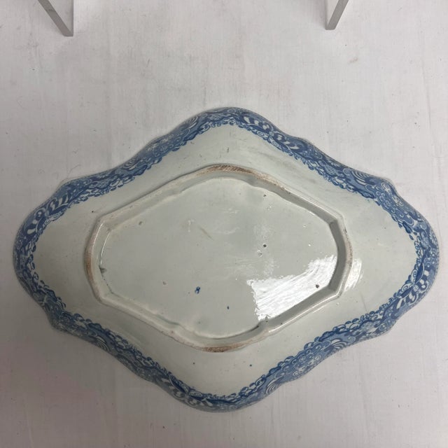Antique English circa 1870 blue and white "Curling Palm" pagoda motif Pearlware dessert dish. It is unmarked, but possibly...
