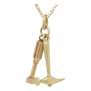 Vintage 14k Gold Hammer & Chisel Charm for a Charm Bracelet For Sale