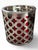 Striking vintage Cynthia Rowley ice bucket featuring a polished chrome finish with a bold red lattice overlay. Compact...