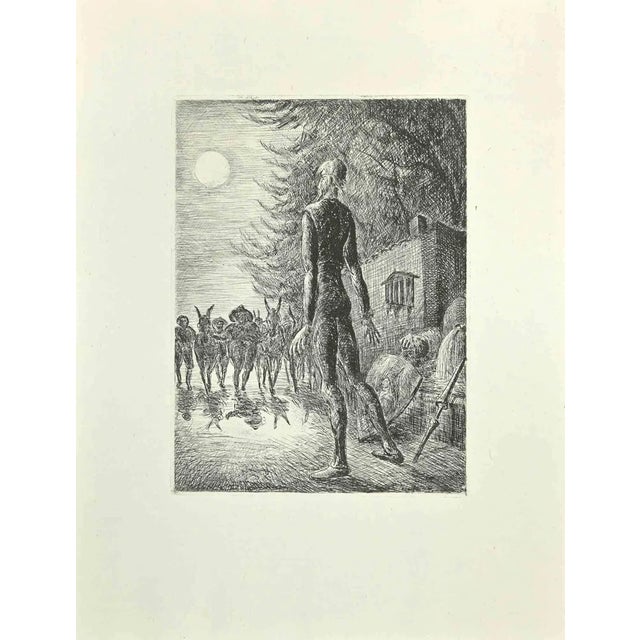 Wladyslaw Jahl, The Departure of Don Quixote, Etching and Drypoint, 1951 For Sale