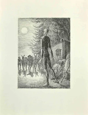 Wladyslaw Jahl, The Departure of Don Quixote, Etching and Drypoint, 1951