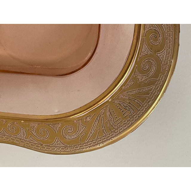 3 large Antique Bohemian pink glass with gold trim by Moser with 5 small serving dishes.