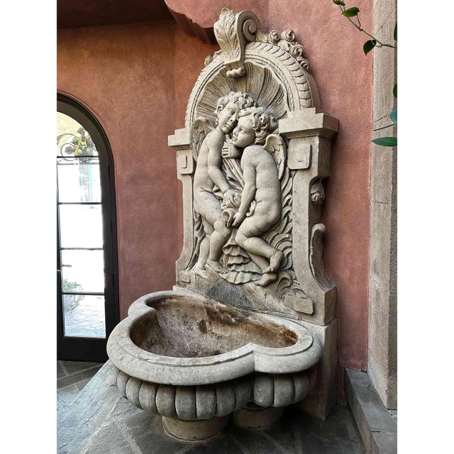 Italian Carved Limestone Wall Fountain For Sale - Image 4 of 8