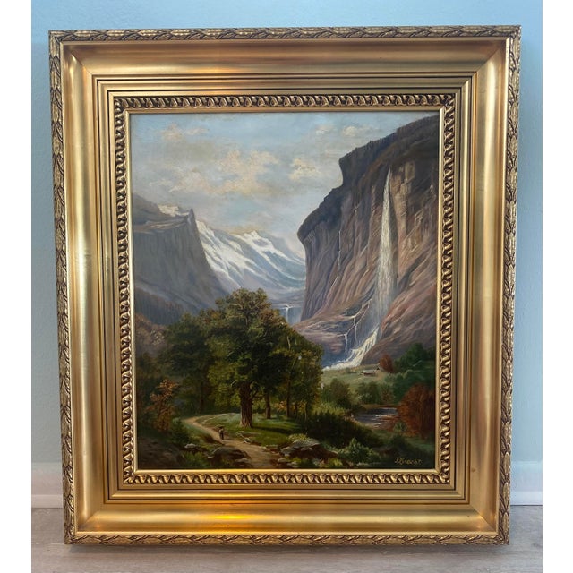 Large 19th Century Mountain Landscape Painting Signed Bracht For Sale - Image 11 of 15
