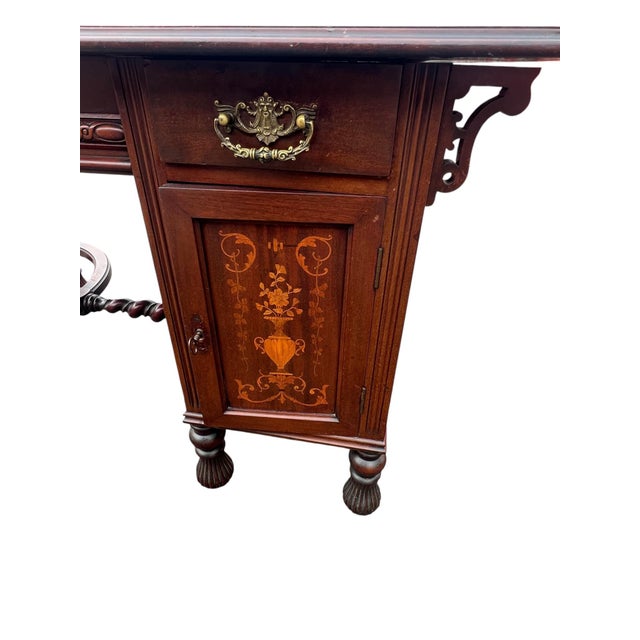 Wood Antique Victorian Barley Twist Leg Inlaid Desk For Sale - Image 7 of 18