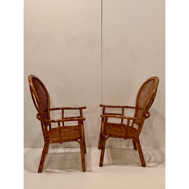 Contemporary Bamboo & Rattan Fan Back Arm Chairs -A Pair For Sale - Image 3 of 10