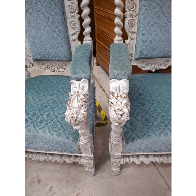 Renaissance Ceremonial Armchairs in Carved Wood Twisted Columns and Lion Heads, Set of 2 For Sale - Image 6 of 11
