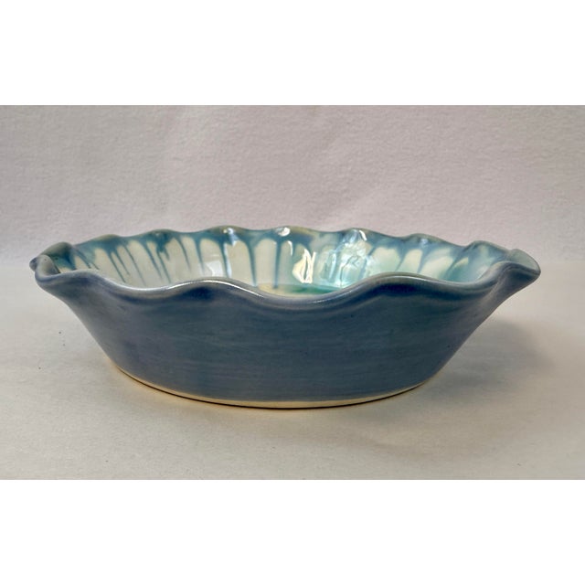 Ceramic Edgecomb Potters Crystalline Starburst Glaze Creamy Blue Green Beachy Bowl Dish Handmade Pottery For Sale - Image 7 of 9
