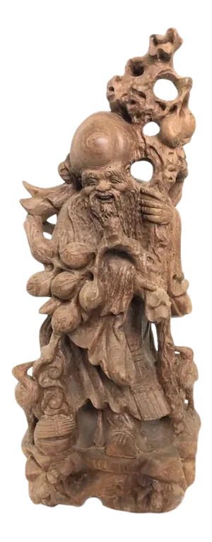 19th Century Asian Carved Wood Figure of a Scholar