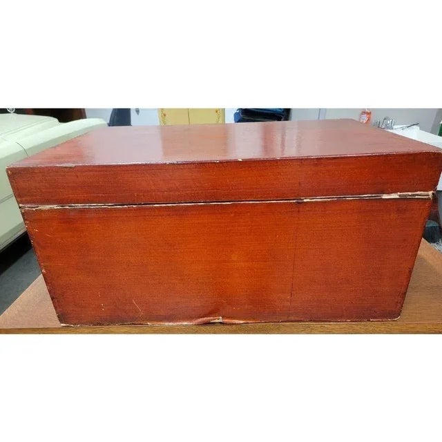 Antique Red Chinese Leather Trunk For Sale In Milwaukee - Image 6 of 12