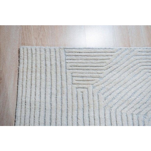 9x12 Ivory Hand-Knotted Wool Linear Maze Geometric Modern Carpet Rug For Sale In New York - Image 6 of 10