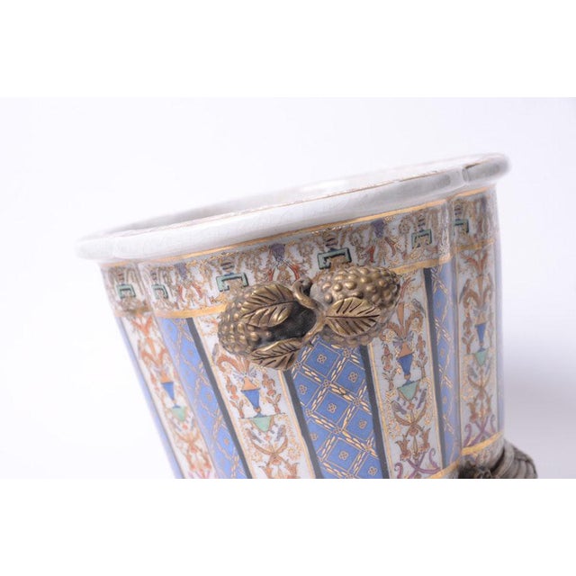 Metal 1920s Vintage Ceramic Jardinière on Metal Stand For Sale - Image 7 of 12