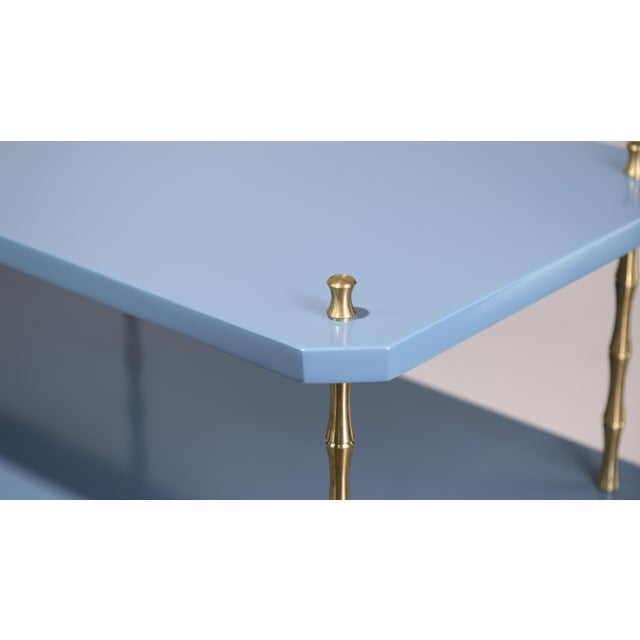 Vintage Navy Blue Lacquered Brass Three-Tier Console Table For Sale - Image 9 of 11