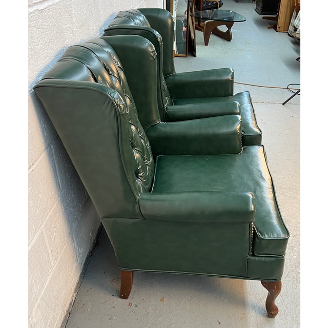 Dark Green Vintage Wing-Backed Tufted Chesterfield Lounge Chairs For Sale - Image 8 of 14