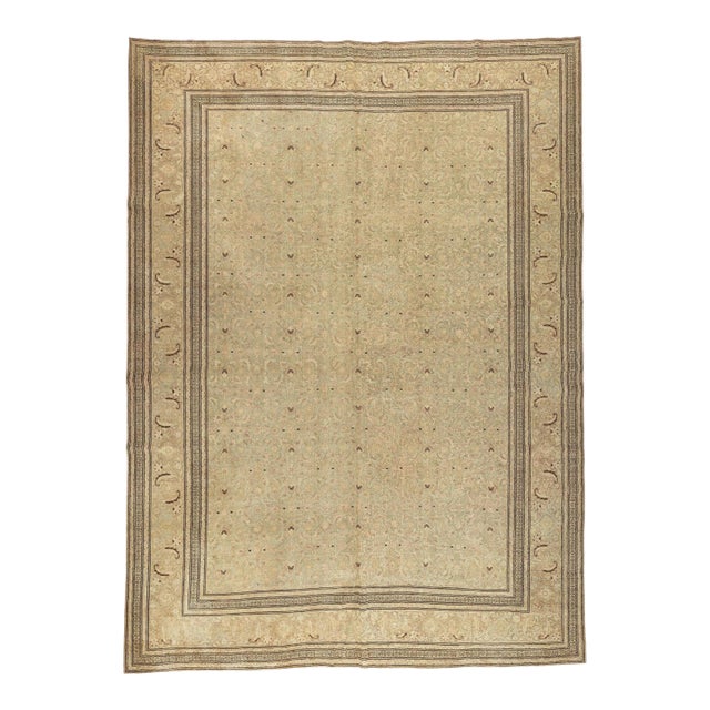 Zabihi Collection Light Green Elegant Antique Persian Tabriz Rug - 10'8" x 14'10" For Sale