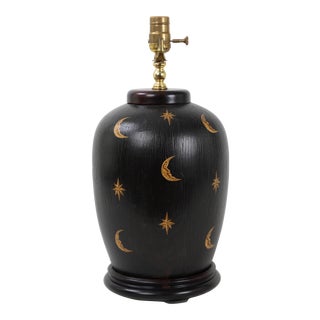 Ginger Vase Lamp Painted Black With Dots of Cresent Moons and Stars For Sale