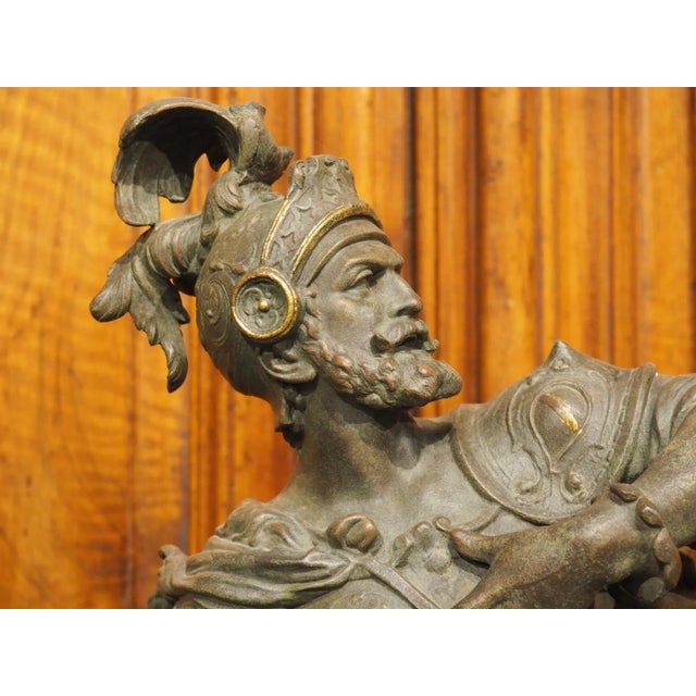 Figurative Pair of Highly Detailed Cast Antique Military Figures With Gilt Accents For Sale - Image 3 of 13